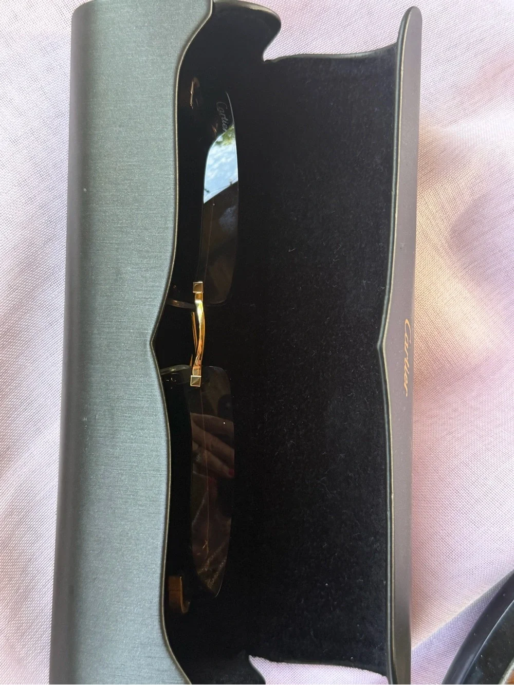 Cartier Gold Rimless Sunglasses with Dark Lenses
